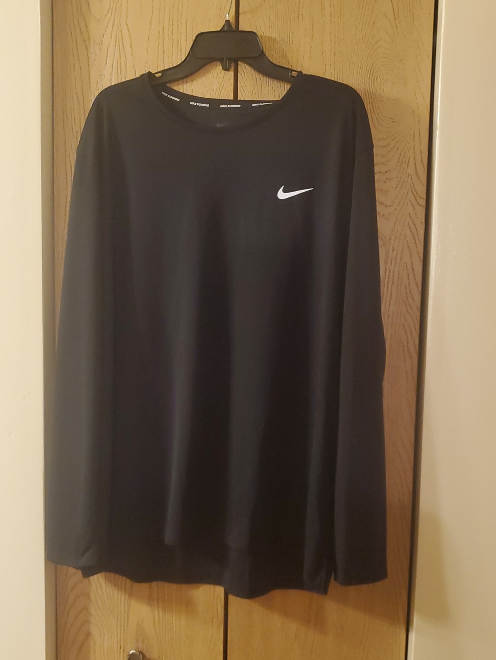 Nike Black Long Sleeve Dri-FIT Crew Shirt with White Swoosh